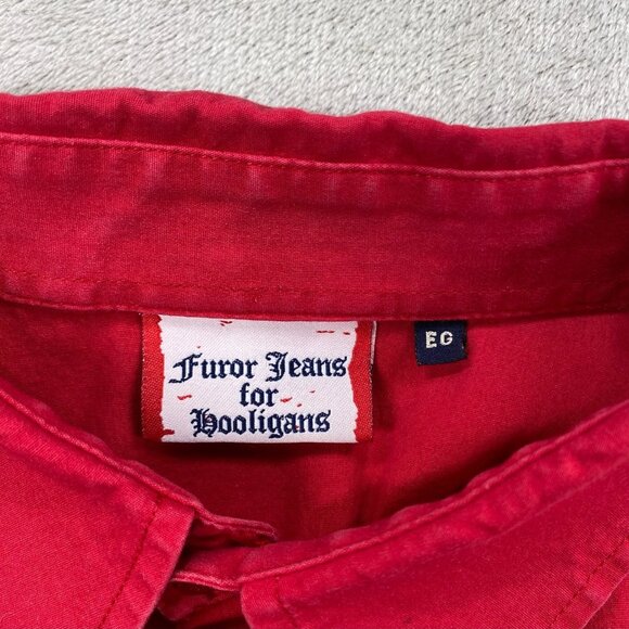 Furor Jeans for Hooligans Shirt Mens Large Red Stretch Short Sleeve Button Up - Picture 8 of 13
